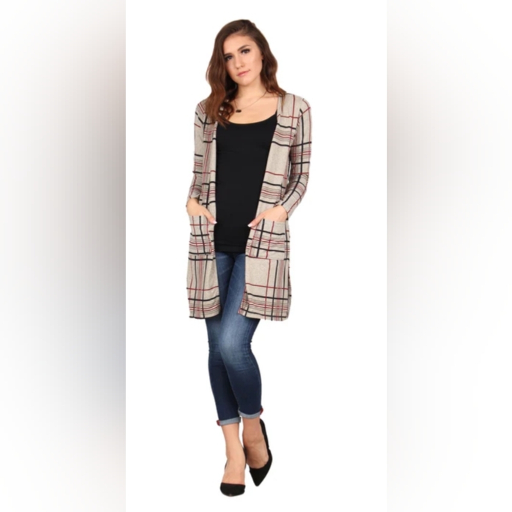 Plaid Open Front Cardigan Sweater
